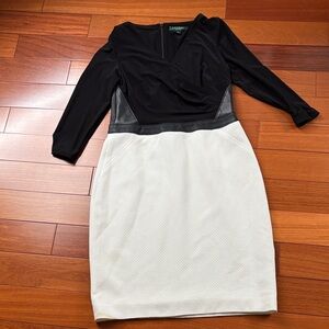 Lauren Ralph Lauren Black and Cream Long Sleeve Dress